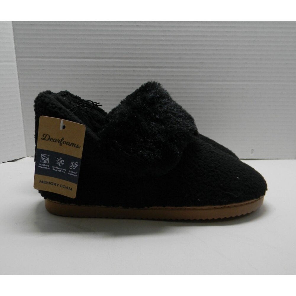 Dearfoams Black Slippers Machine Washable Indoor/Outdoor Sz Small 5-6 NWT